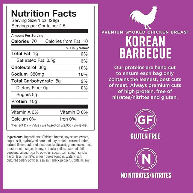 Chef’s Cut Real Chicken Jerky | High Protein Meat Snack with 10 g Protein & 70 Calories, Gluten Free, Keto-Friendly, Premium Lean Smoked Chicken Breast | Korean Barbecue | 2.5 oz (Pack of 4)
