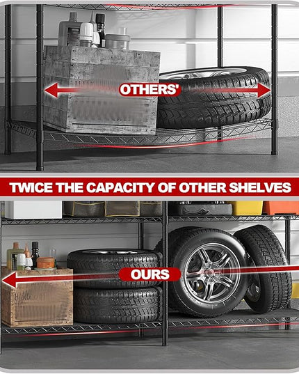 REIBII 5 Tier Wire Shelving Storage Shelves Loads 1430LBS, 58" W Metal Shelving for Storage Adjustable Shelving Unit Heavy Duty Garage Shelves Pantry Shelves Kitchen, Black