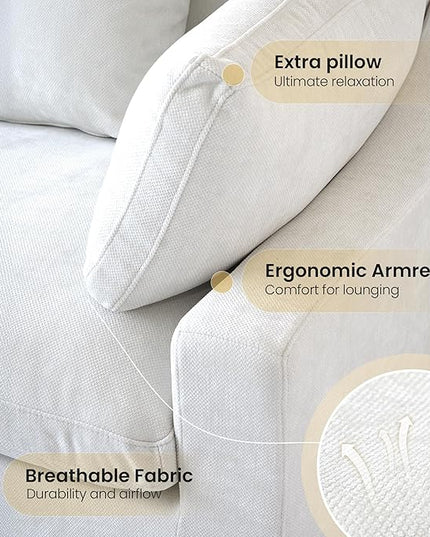 Cloud Modular Sectional Sofa Couch for Livingroom,82inch Down Filled Convertible Sectional Sofa for Living Room Set,Wide Seat LoveSofa,Covers Washable&Replaceable, White