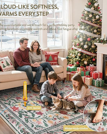 Wonnitar Christmas Rug for Living Room, Christmas Home Decor 8x10 Washable Rug, Ultra-Thin Soft Holiday Floral Print Non Slip Winter Indoor Carpet for Bedroom Kids Room Xmas Dining Room