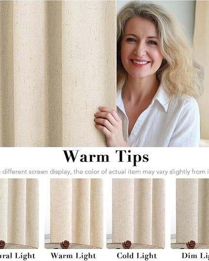 H.VERSAILTEX Curtains for Bedroom Black Out Thermal Insulated Linen Textured Curtains Room Darkening Curtain Living Room Curtain 2 Panel Sets, Bleached Sand, 52x96 Inch