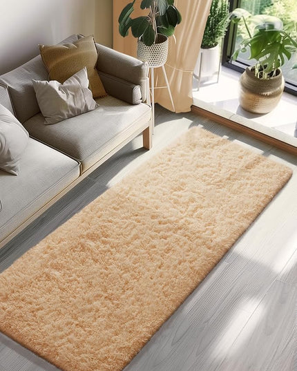 Ophanie 2x8 Runner Rug for Hallway, Upgrade Non-Slip Fluffy Soft Bedside Rugs, Bedroom Living Room Beige Shaggy Carpet for Kids Girls Boys Dorm Nursery Home Decor Aesthetic