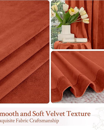 LAMIT Terracotta Velvet Curtains 84 Inch for Living Room, Rust Fall Decor Room Darkening Panels for Farmhouse Thermal Noise Reducing Bedroom Drapes with Back Tab and Rod Pocket, 2 Panels, 52 x 84 Inch