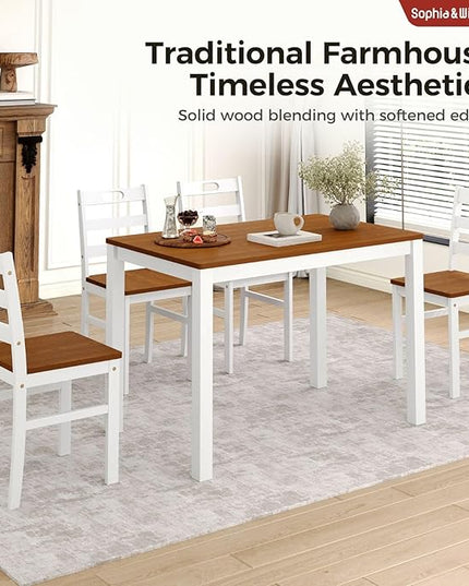 Sophia & William 5 Piece Dining Table Set for 4, Wood Kitchen Table and Chairs,Space-Saving Farmhouse Dining Sets,Walnut & White