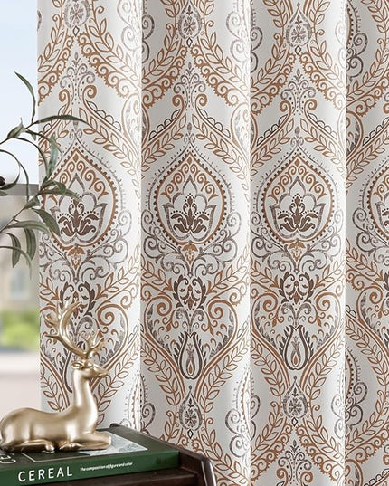 jinchan Blackout Curtains 84 Inches Long Brown Damask Medallion Window Curtains for Bedroom Grommet Thermal Insulated Drapes for Living Room Vintage Luxury Window Treatments Set 2 Panels