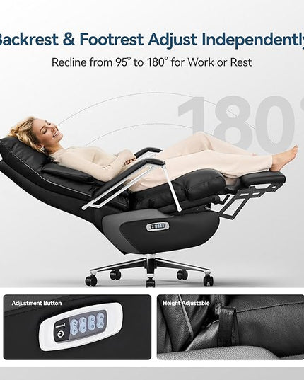 M80A Dual Motor Electric Executive Office Chair with Footrest, Comfortable Reclining Office Chair Wide Seat, Big and Tall Ergonomic Leather Home Office Desk Chair (Black,Multi-Functionality)