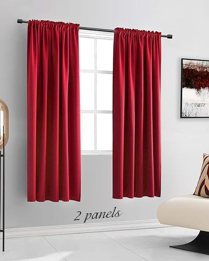 DONREN Christmas Festival Red Blackout Curtains - Set of 2 Thermal Insulated Rod Pocket Curtain Panels for Bedroom(42 W x 63 L)