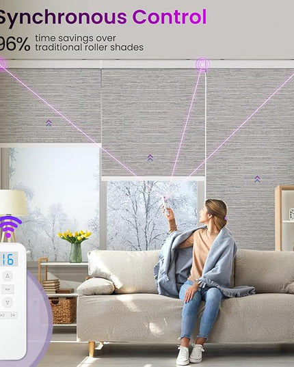 Astomi Motorized Smart Blinds for Windows, Automatic Roller Blackout Shades with Remote Control Compatible with Alexa Google Assistant Customized (Foggy Grey)