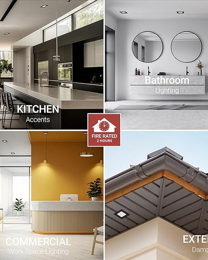 NUWATT 2 Hour Fire Rated Recessed Lighting 6 Inch, Square LED Lights, 5 CCT 2700K/3000K/3500K/4000K/5000K, 15W, Dimmable 1200LM, Black Recessed Lights, Wet & IC Rated, ETL, No Tenmat Needed, 6 Pack