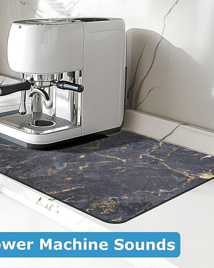 Dish Drying Mat Coffee Bar Mat for Kitchen Counter, Absorbent Dish Rack Pad Hide Stain with Non-slip Rubber Backed Coffee Accessories Fit Under Espresso Machine Maker Black Marble 22.83"x14.96"