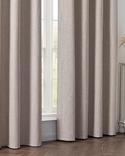 100% Blackout Curtains 96 inch Length 2 Panels Faux Linen Long Drapes for Bedroom Living Room Black Out Room Darkening Curtain Thermal Insulated Back Tab Rod Pocket(W37 x L96, Light Beige)