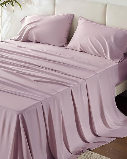 Bedsure King Size Sheets Set, Cooling Sheets for Hot Sleepers, Rayon Derived from Bamboo, Breathable & Soft, Deep Pocket Up to 16 Inches, Hotel Luxury Silky Bedding, Lavender