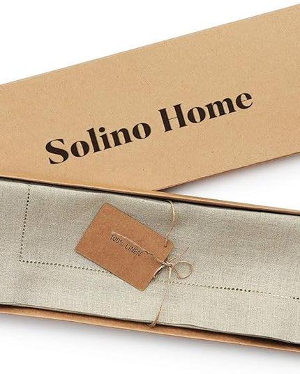Solino Home Linen Placemats Set of 6 - Classic Hemstitch Natural Placemats 14 x 19 Inch - 100% Pure Linen Table Mats for Christmas, Holiday, New Year