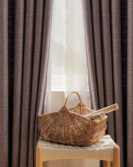 Jacquard Linen Curtains 96 inch Length 2 Panels Thick Faux Linen Blended Window Drapes Burlap Textured Curtains with Grommet for Living Room Bedroom Farmhouse (52x96 Fashion Purple) Natural