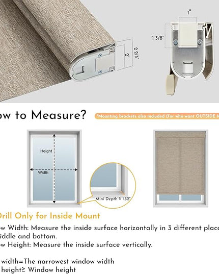 Persilux Smart Motorized Blinds with Remote, No Drill Automatic Roller Shades for Indoor Windows, Light Filtering Linen Fabric, Electric Blinds for Windows, Linen Light Brown C156-3, Custom Size