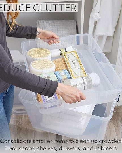Rubbermaid Cleverstore 74 Qt Clear Storage Bins with Lids and Nesting Tray, 4-Pack, Stackable, BPA-Free, Made in USA