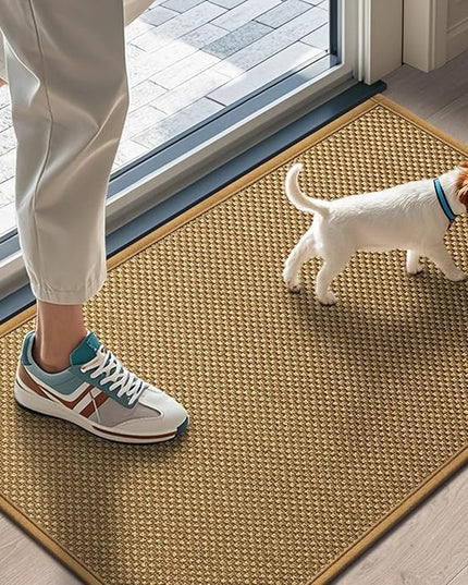 LEKEEPGO Door Mat 17"x29", Low-Profile Door Mat Indoor Entrance, Non Slip Rubber Backing Front Doormat Washable Absorbent Inside Indoor Resist Dirt Entryway Mat, Light Brown