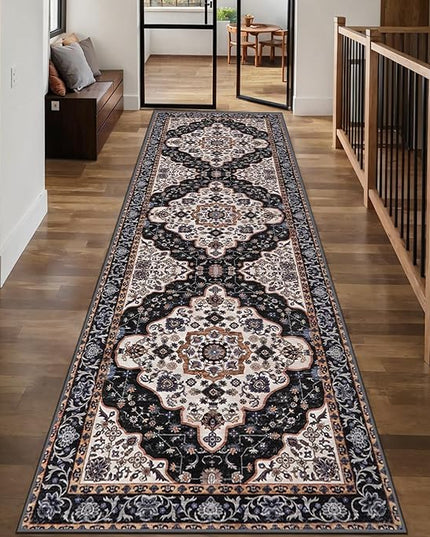 Ciicool Washable Runners Area Rug for Hallways, Ultra Soft 2'6 "x8' ft Boho Print Non-Slip Vintage Oriental Medallion Long Carpet for Kitchen Bedroom Laundry Bathroom