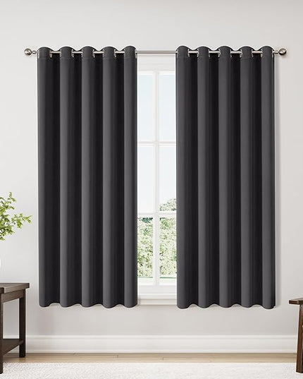 ChrisDowa Blackout Curtains 70 inches Wide for Bedroom - 2 Panels Set Extra Wide Grommet Thermal Insulated Room Darkening Curtains for Living Room (Dark Grey, 70 x 63 Inch)