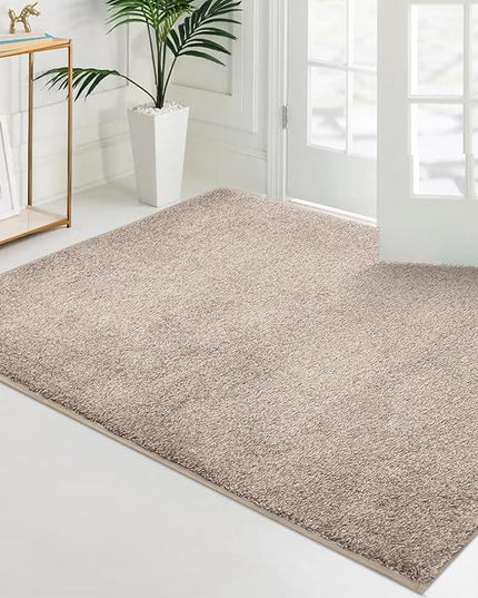 PURRUGS Easy Care Area Rug 4ft x 6ft, Non-Slip Machine Washable Entryway Rug, Dog Door Mat, Stain Resistant Accent Rug for Hallway, Living Room, Bedroom and Mudroom, Taupe