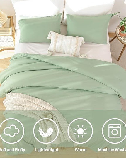 ROSGONIA King Size Sage Green Comforter Set - 3 Piece Bedding Set with Boho Style, Lightweight Down Alternative Comforter, Cozy Blanket Bedspreads Quilt for All Seasons