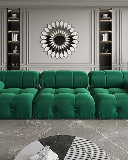 JACH 104" Convertible Modular Sectional Sofa, Minimalist Mid-Century Velvet Sofas Couches, Luxury Modern 3-Seat Wide Couch Sectional for Living Room Bedroom Office Apartment (Green)