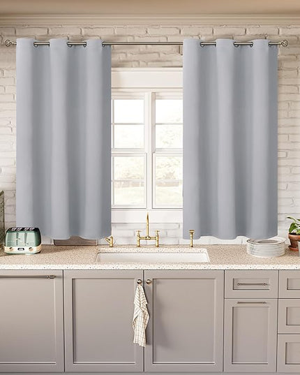 BGment Light Grey Short Blackout Curtains for Small Windows, 38 x 45 Inch Thermal Insulated Tier Set of 2 Panels Sun Blocking Drapes for Kitchen Bedroom