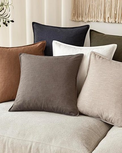 Foindtower Set of 2, Decorative Linen Soild Throw Pillow Covers Soft Accent Euro Cushion Case Farmhouse Neutral Pillowcase for Chair Couch Sofa Bedroom Living Room Home Decor 22 x 22 Inch Light coffee