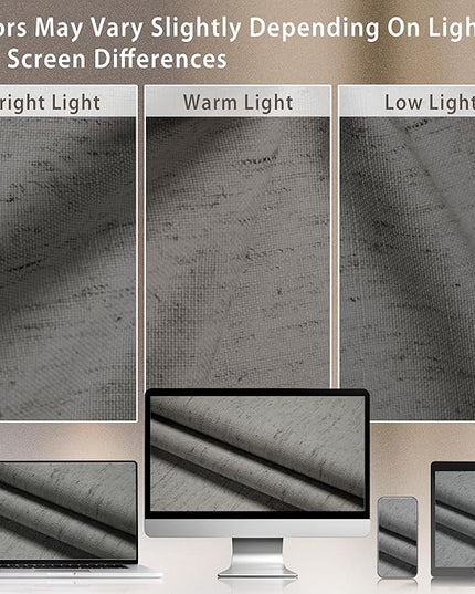 HESTIA 100% Blackout Linen Curtains 90 Inch Long 2 Panels Set Soundproof Room Darkening Curtain for Bedroom Living Room Office Thermal Insulated Privacy Protection Drapes, Grey, 52" W x 90" L