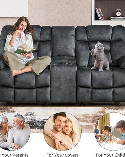CANMOV Manual Recliner Love Seat Sofa, Wall-Hugger 2 Seats Reclining Couches, Upholstered Sofa Set with Armrests, Fabric Loveseat Couch with Soft Cushion for Living Room, Grey