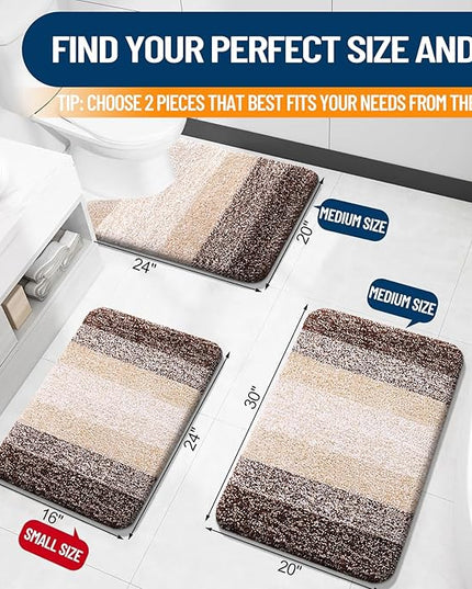 OLANLY Bathroom Rug Set 2 Piece, Soft Absorbent Microfiber Bath Rug Set, Non-Slip, Machine Wash Dry, Plush Shaggy Bath Mats for Bathroom (30"x20"+24"x16", Brown)