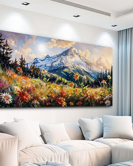 FUHAIHUA Canvas Wall Art For Living Room Framed Wall Decor For Bedroom Modern Office Wall Decoration Mountain Flower Landscape Paintings Farmhouse Pictures Artwork Aesthetic Home Decor 20x40 In
