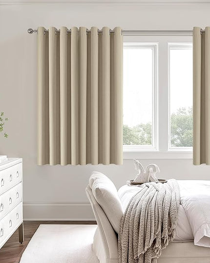 ChrisDowa 100% Blackout Tan Solid Curtains 54 Inches Long 2 Panels for Bedroom Living Room,Farmhouse Room Darkening Thermal Insulated Soundproof Grommet Top Window Treatment Drapes,52x54