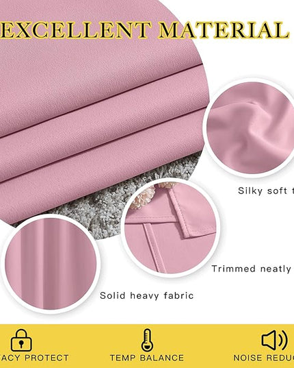 NICETOWN Bedroom Room Darkening Curtains - Triple Weave Grommet Top Thermal Insulated Solid Energy Saving Panels/Drapes for Villa/Hall, Crystal Pink, 1 Pair, 52 inches by 95 Inch