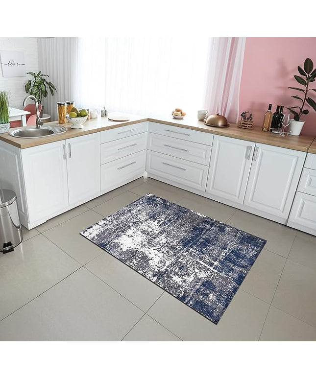 Keen Home Design Area Rugs - 3x5 Non-Shedding, Abstract Rugs for Kitchen, Living Room, Bedroom, Dining Room, Entryway - Size: 3' x 5', Navy/Grey/White