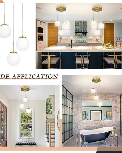 KoKo&Yukina 3-Light Globe Glass Pendant Light Modern Gold Globe Chandelier Adjustable Length Pendant Light Fixtures Milky White Glass Lights Fixture for Hallway Living Room Bedroom