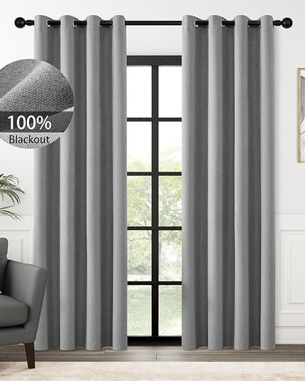 ChrisDowa 100% Blackout Grey Solid Curtains 84 Inches Long 2 Panels for Bedroom Living Room,Farmhouse Room Darkening Thermal Insulated Soundproof Grommet Top Window Treatment Drapes,52x84