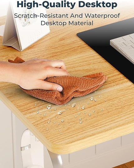 Adjustable Stand Up Desk Standing Desk, 40x24 Inches Home Office Desks with Memory Preset Computer Workstation, Splice Maple Top + White Frame