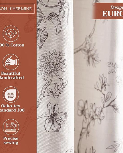 Maison d' Hermine Curtains for living room 100% Cotton 108 inch length Two Panels Light Filtering Toile Curtain for Bedroom Windows with rod and loop Pockets Drapes (Jouy Paradise Beige, 50"W x 108"L)