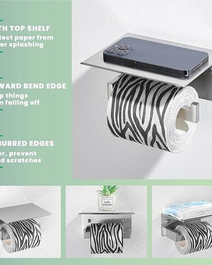 Toilet Paper Holder with Phone Shelf, Suyar 304 Stainless Steel Wall Mounted Toilet Tissue Roll Holder, Brushed Nickel