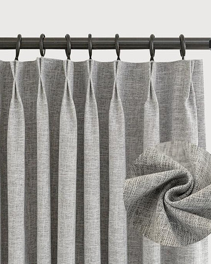 LETAU Pinch Pleats Grey Linen Texture Curtains 84 inches Long, 100% Blackout Privacy Window Curtains Panels Drapery, 100" W x 84" L, 2 Panels