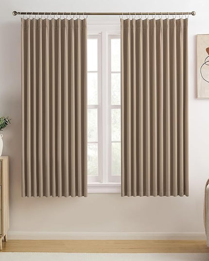 KEQIAOSUOCAI Cappuccino Pinch Pleated 72 Inch Wide Curtains 72 x 63, Thermal Insulated Noise Cancelling Living Room Office Drapes 63 Inches Long, Patio Sliding Glass Door Window Curtain 2 Panels