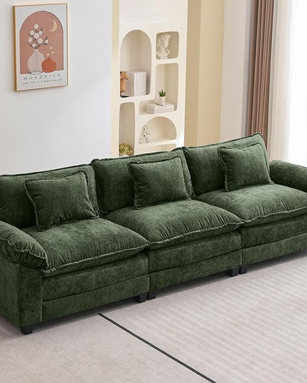 120" Modular Sectional Sofa, Comfy Cloud Couch Sectional, Chenille Sofa Sleeper Deep Seat Sofa with Throw Pillows for Living Room (Green, 120"- 3 Seater)