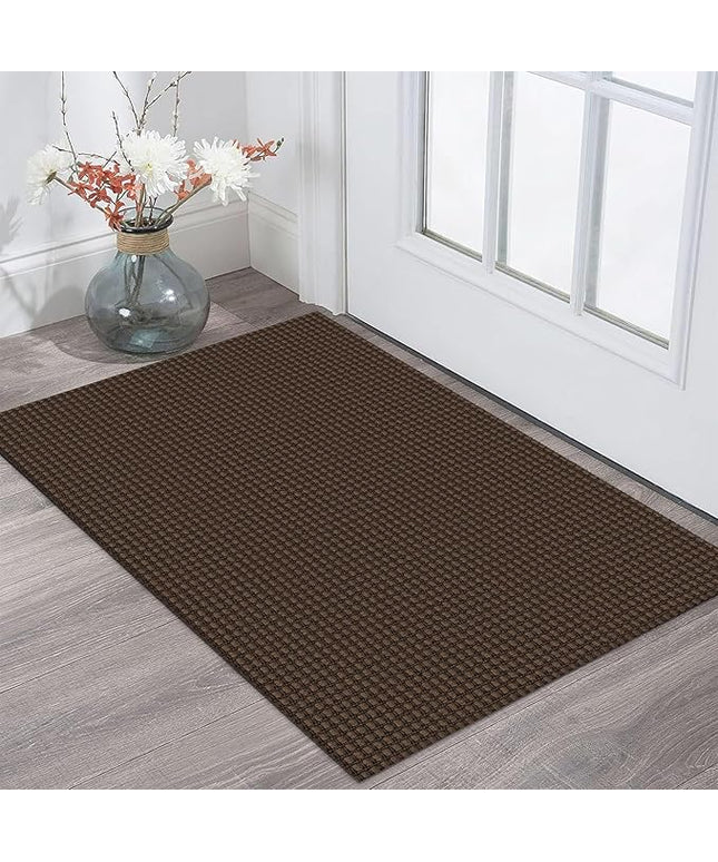 KOZYFLY Indoor Door Mat 2x3 ft Small Area Rugs Washable Front Door Mat Non Slip Rubber Backed Entryway Rug Cotton Entrance Doormat for Front Porch Bathroom Kitchen Bedroom, Reddish Brown/Coffee