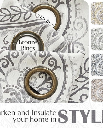 jinchan Blackout Curtains 108 Inch Length 2 Panels Grey Damask Medallion Window Curtains for Bedroom Extra Long Grommet Thermal Insulated Drapes for Living Room Vintage Window Treatments Set