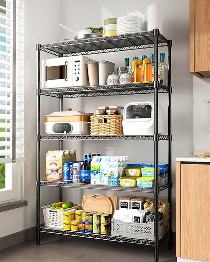 45" W Storage Shelves 5 Tier Wire Shelving with Shelf Liners, Adjustable Metal Garage Shelving, 1875LBS Heavy Duty Commercial Storage Rack for Pantry Kitchen, 45" W x 16" D x 72" H, Black