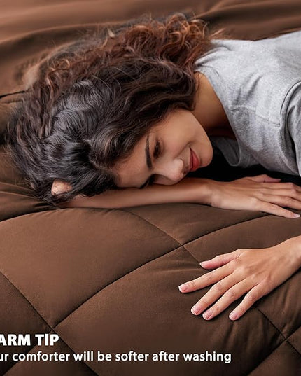 Love's cabin California King Comforter Set Brown, 7 Pieces California King Bed in a Bag, All Season Bedding Sets with 1 Comforter, 1 Flat Sheet, 1 Fitted Sheet, 2 Pillowcase and 2 Pillow Sham