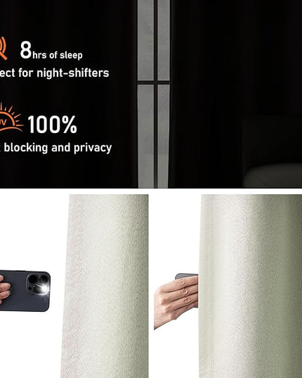 100% Blackout Beige Linen Curtains 95 Inch Length, Noise Reducing Lightweight Curtains for Bedroom Guest Room, Thermal Insulated Grommet Top Drapes, Beige, W52 x L95, 2 Panels