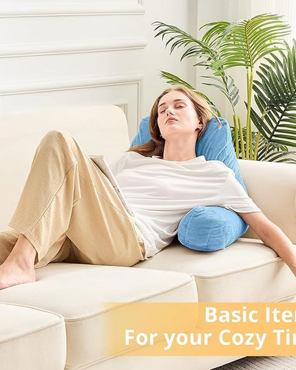 Sasttie Reading Pillow, Velvet Back Pillow for Bed Sitting Up, Adult Back-Rest Support Cushion with Arms for Sit Up on Couch, Sofa, and Floor, Dorm Essentials, Reading Accessories, Blue