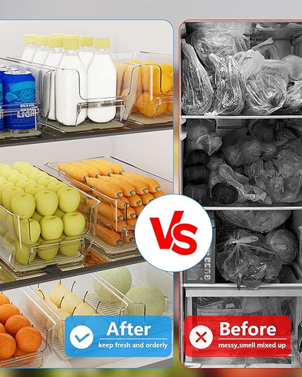 7Pcs Clear Plastic Storage Bins, Refrigerator Organizer Bins with Handles, Freezer Organizer Clear Organizing Bins, BPA-Free Fridge Storage Containers for Fridge, Freezer, Cabinet, Kitchen, Pantry